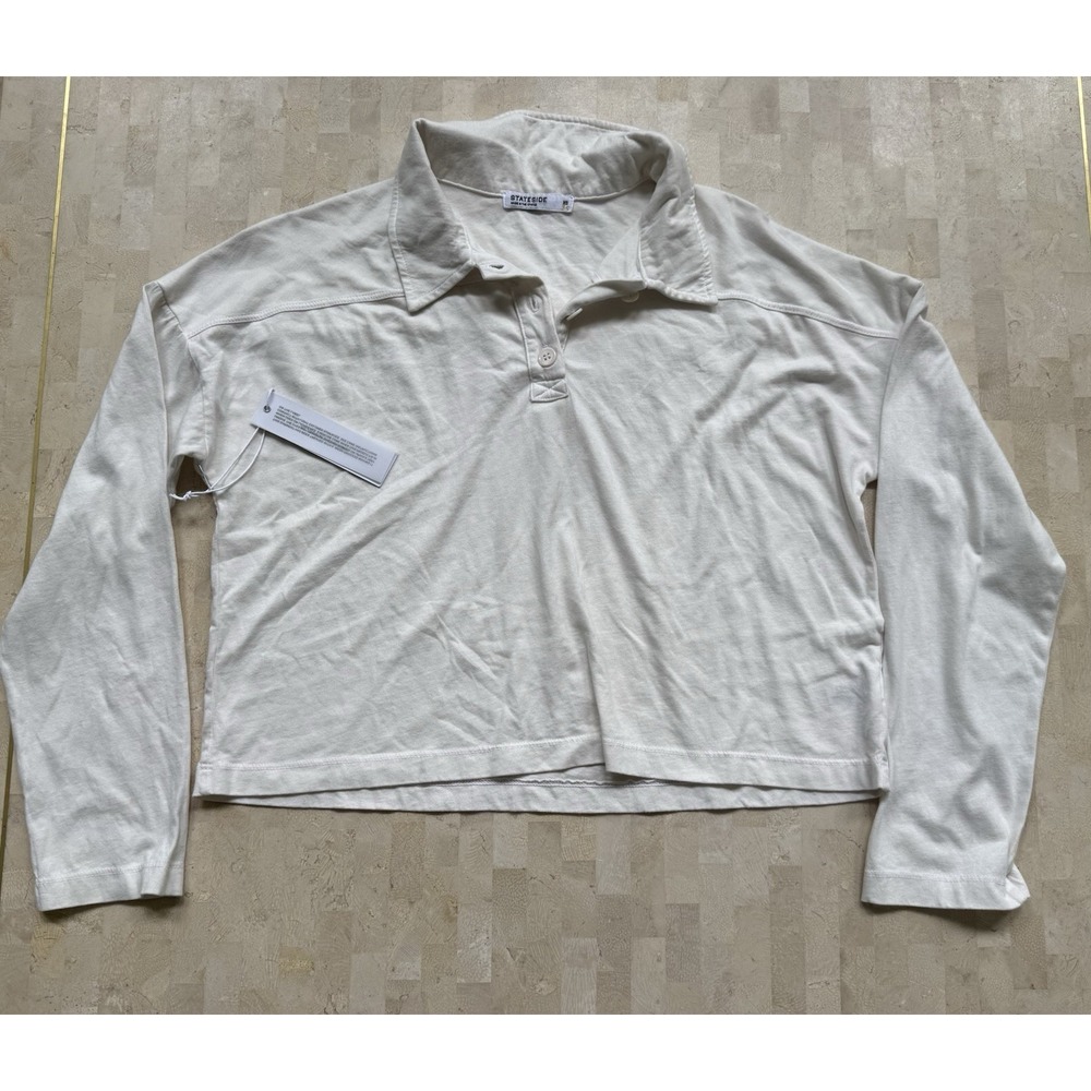 NWT Stateside Oversized Crop Polo in Ivory‎ USA Made Quiet luxury Preppy Size XS